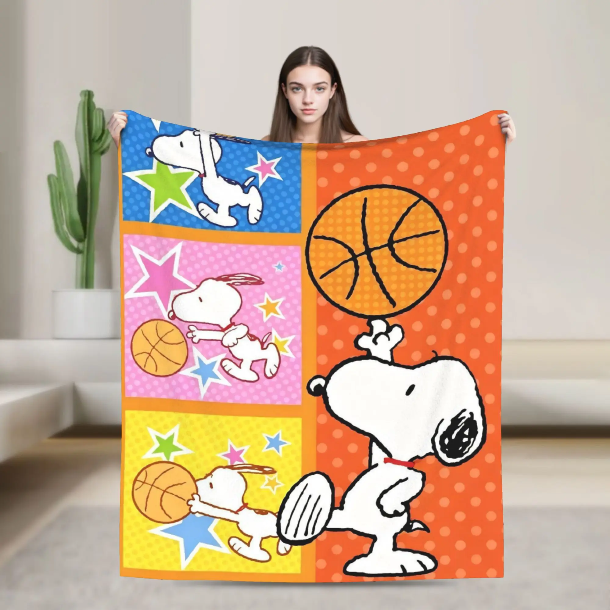 Cartoon Cute S-Snoopys Knitted Blankets Velvet Basketball Super Soft Throw Blanket for Airplane Travel Bed Rug
