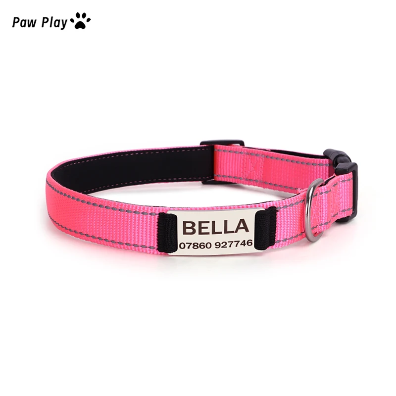 Paw Play Custom Engravable Reflective Soft Pet Collar Anti-Lost Breakaway Safety Dog Cat Collar with Name Tag Comfort Fit