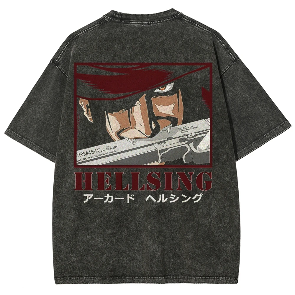 Hellsing Washed T-shirt personality Clothes New Model Anime T-shirt Plus Size Unisex Comfortable Washed Retro Fashion Breathable