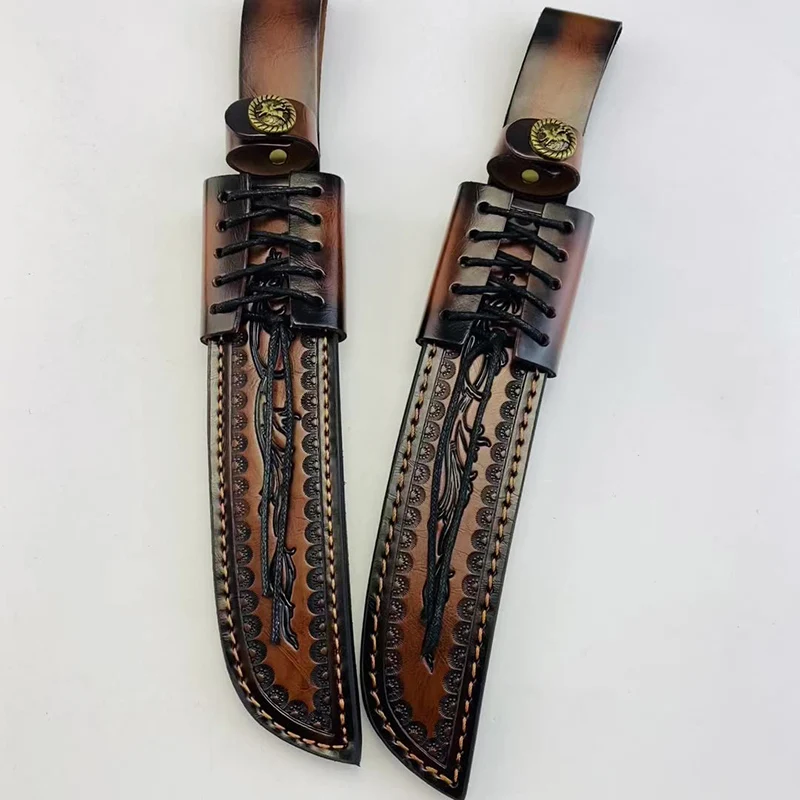 

338 мм полная длина из натуральной яловой кожи, большой прямой нож для улицы, чехол с фиксированным лезвием, чехол для брюк, держатели