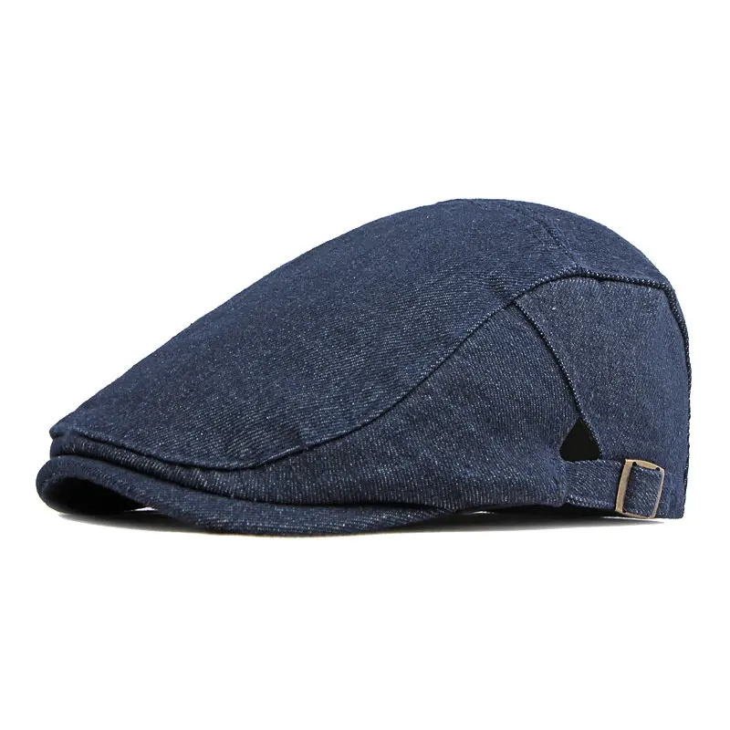 LDSLYJR Four Seasons Denim Solid Newsboy Caps Flat Peaked Cap Men and Women Painter Beret Hats 138