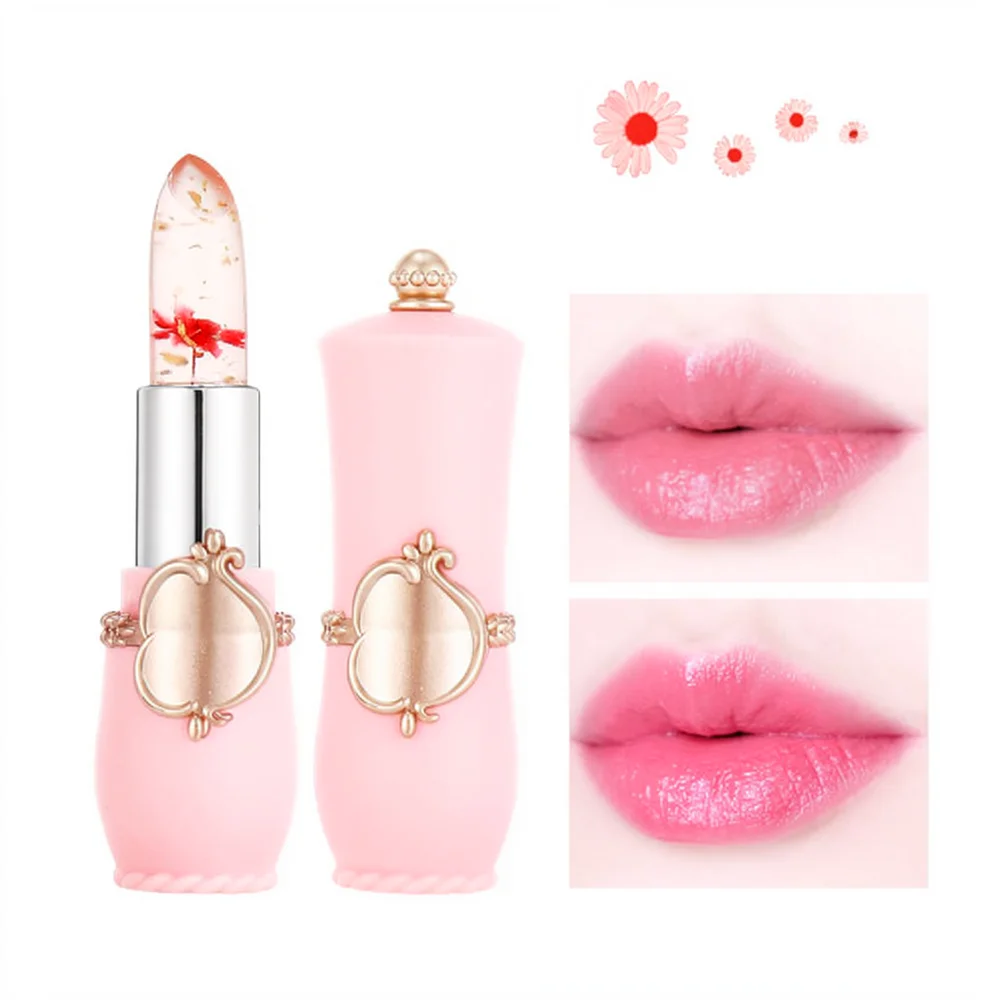 For Emaymei Transparent Jelly Lipstick Flower Infused Temperature Changing Hydrating Long Lasting Lip Makeup