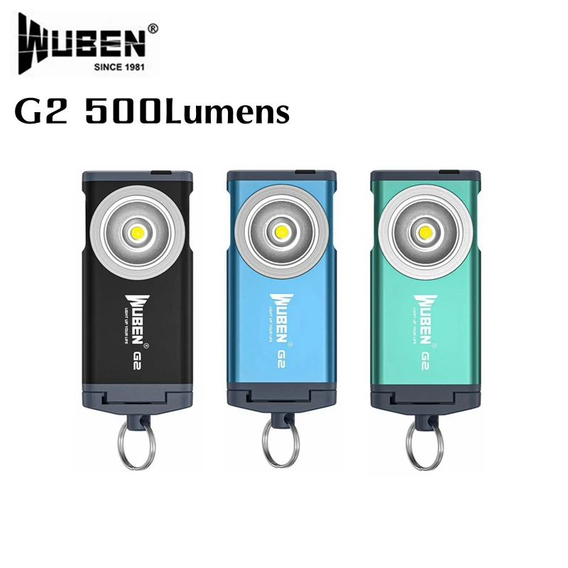 

WUBEN G2 Mini Keychain Light 500Lumen Rechargeable Built-in Battery EDC Flashlight with Magnetic Tail 175° Wide-angle LED Lights