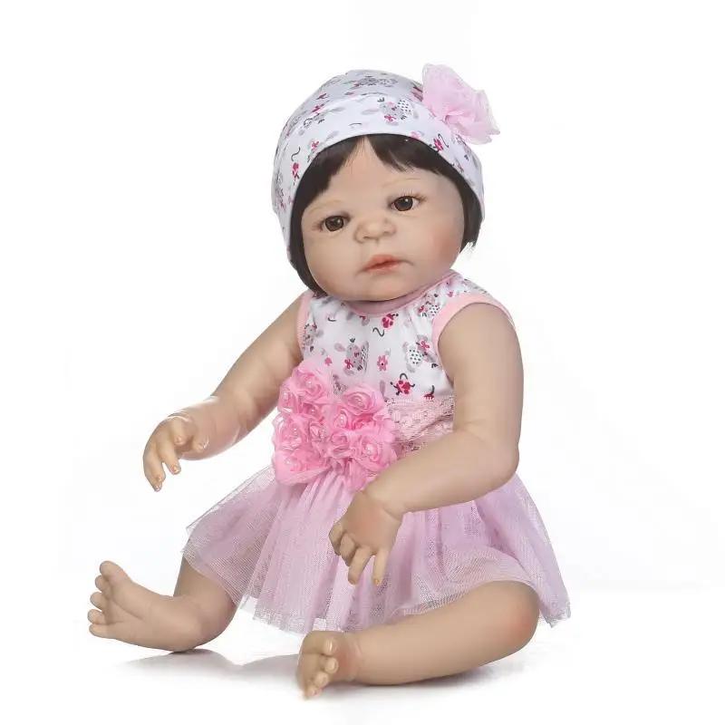 57CM Realistic Finished Bebe Reborn Full Silicone Vinyl Girl Body Doll  Handmade Toy For Children Christmas Gift Can Bathe