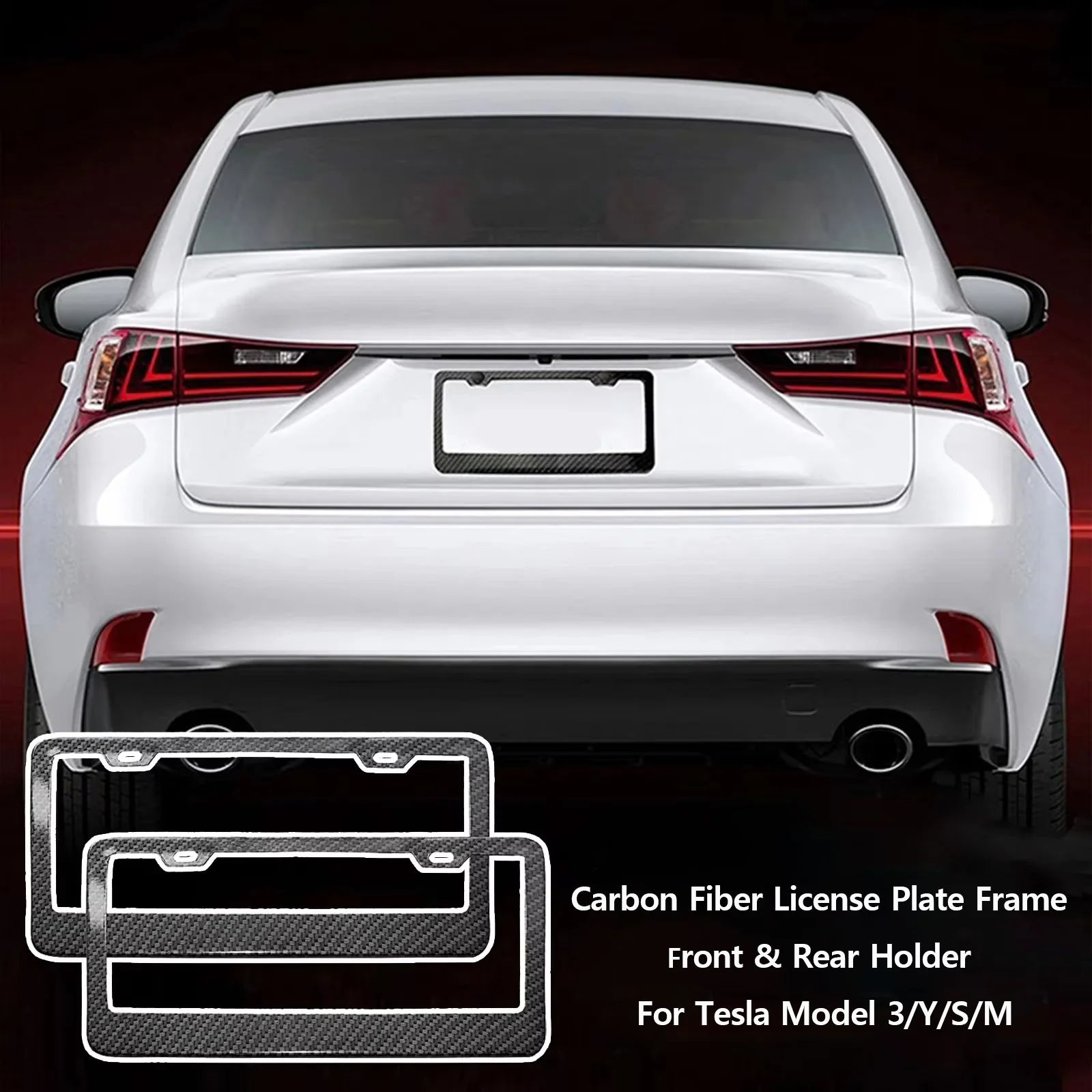 

2PCS New arbon Fiber License Plate Frame Front & Rear Holder for Tesla Model 3/Y/S/X License Plate Frame Holder Car Accessories