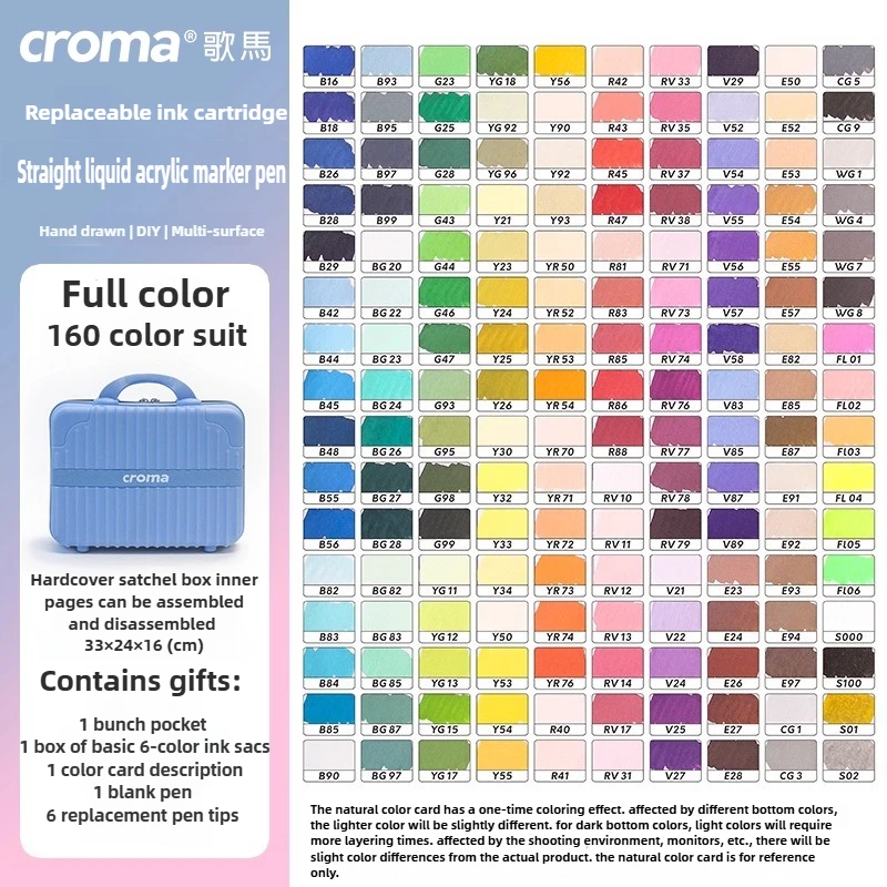 

Croma 160/24 цвета, сменные чернила, жидкий мягкий наконечник, акриловые маркеры, моющиеся, безопасные, водонепроницаемые канцелярские принадлежности, школьные принадлежности