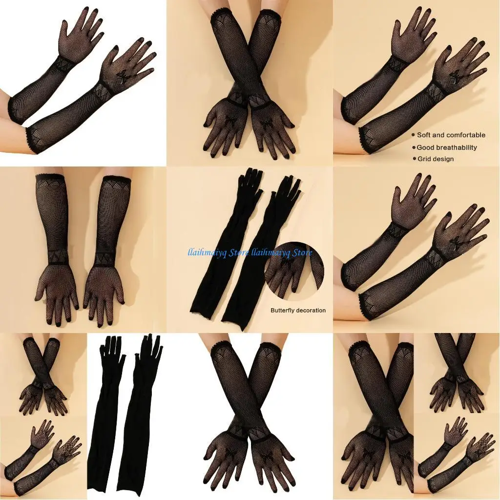 

573B Gloves Full Finger Gloves 1920s Women Net Bridal Gloves Wedding Gloves