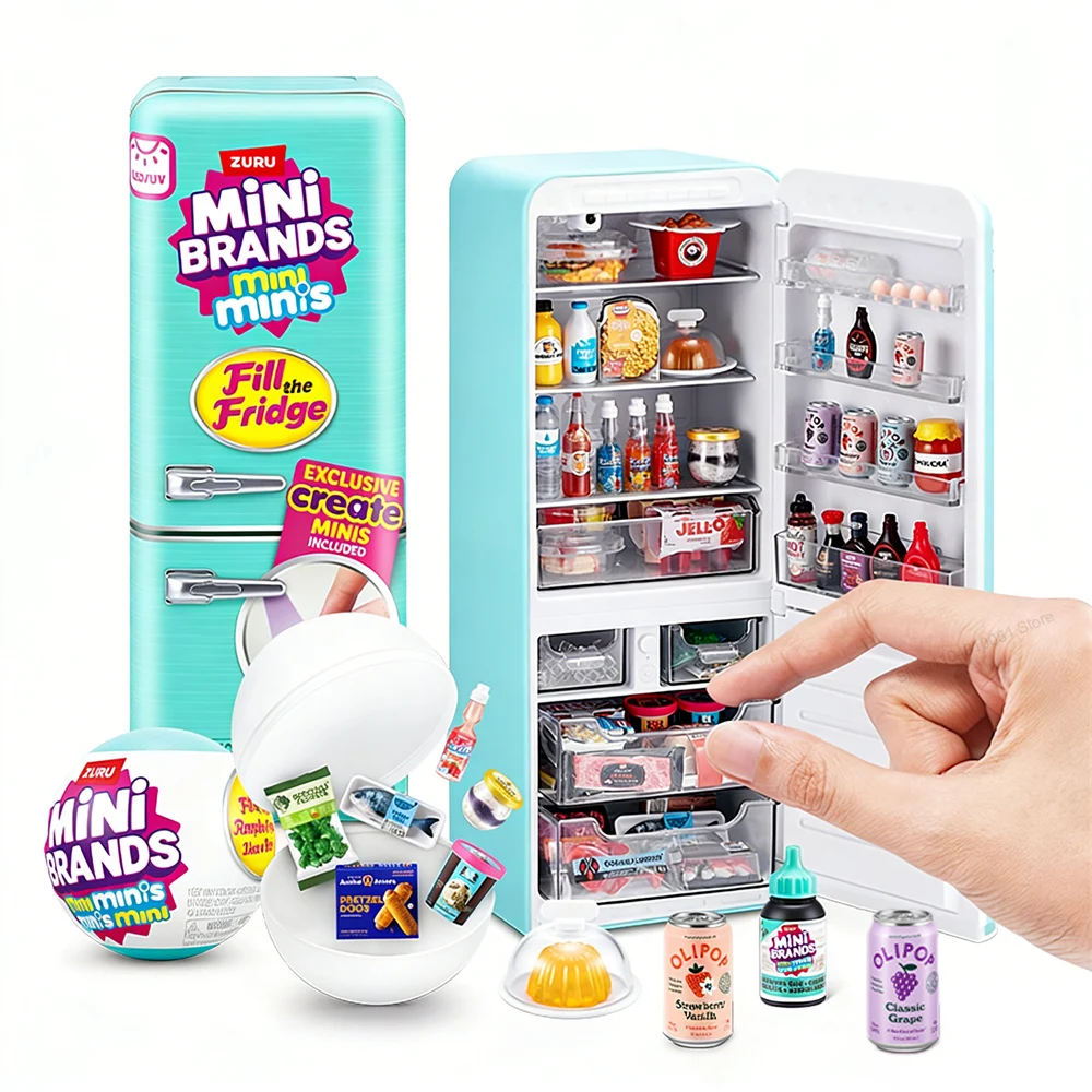 Zuru Mini marcas llenan el refrigerador Playset DIY resina Mini Minis serie caja ciega coleccionable divertido refrigerador en miniatura juguete para regalo
