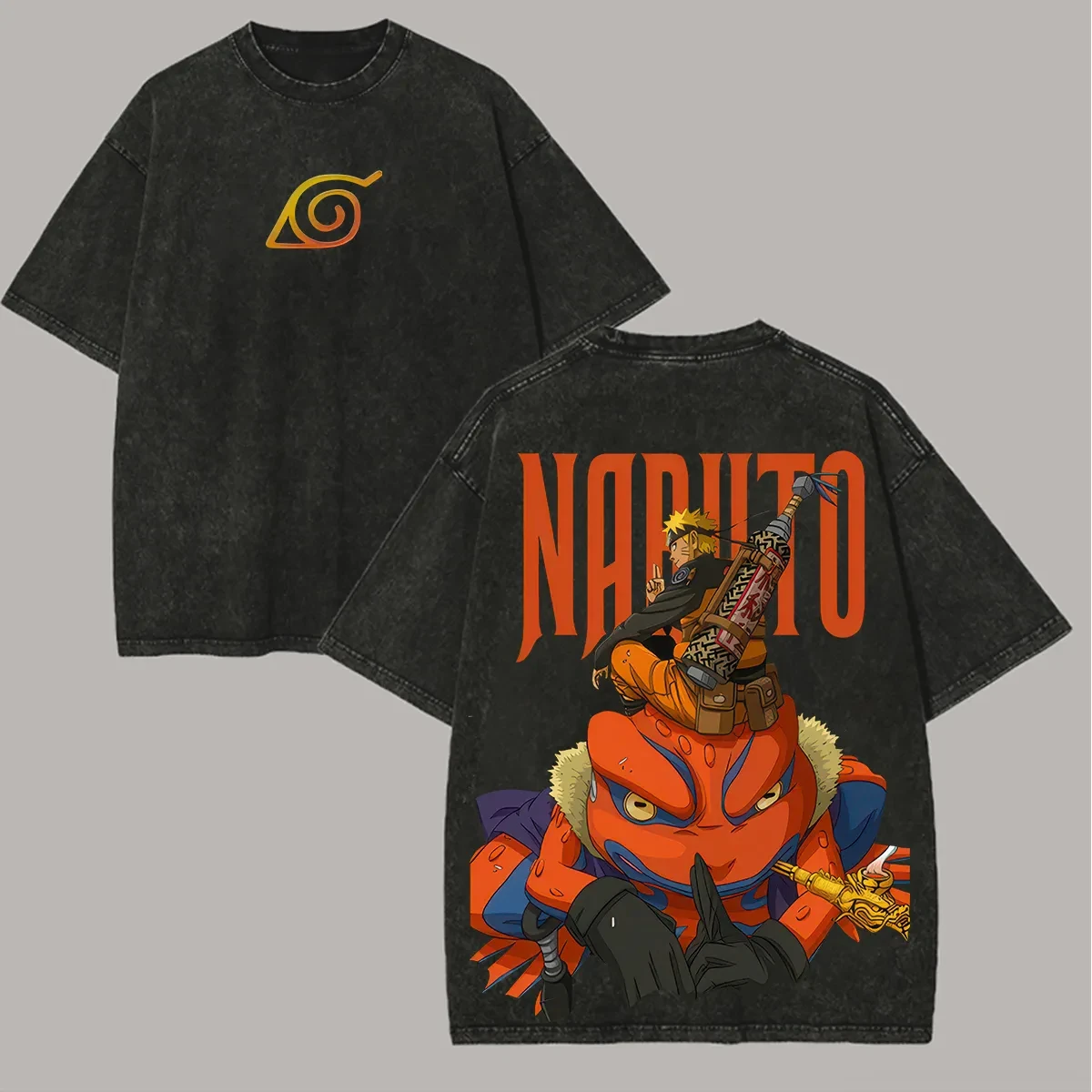 Naruto Sage Mode T-Shirt Gamakichi Vintage Acid Wash Streetwear Übergroßes Retro Anime Grafik Herren T-Shirt Baumwoll-Oberteil Kleidung