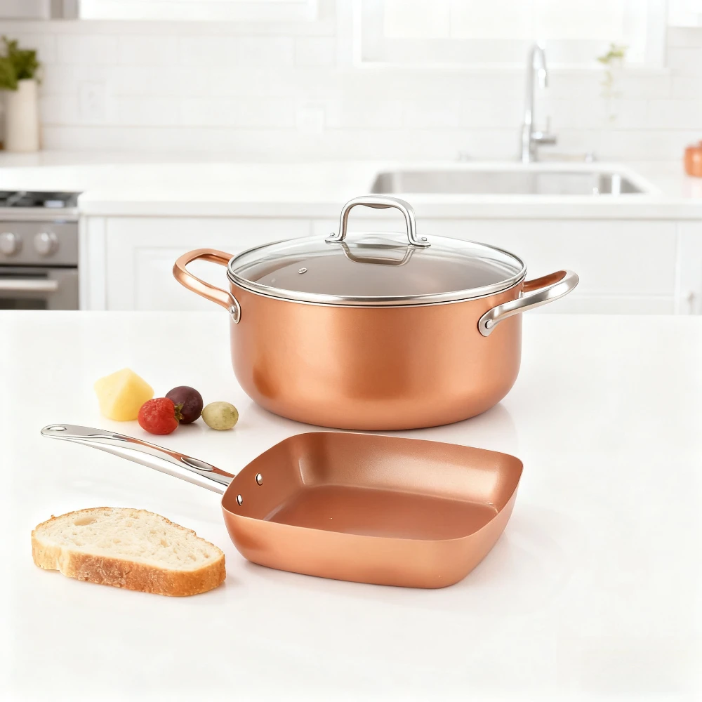 

Медная квадратная сковорода с антипригарным покрытием, сковорода для стейка яиц, легко чистится, износостойкая многофункциональная бытовая кухонная сковорода