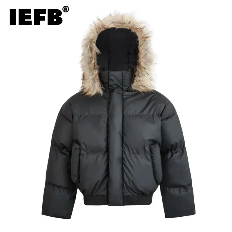 Iefb inverno primavera novas jaquetas acolchoadas masculinas gola de pele com capuz destacável roupas masculinas engrossadas cor sólida 9c8833