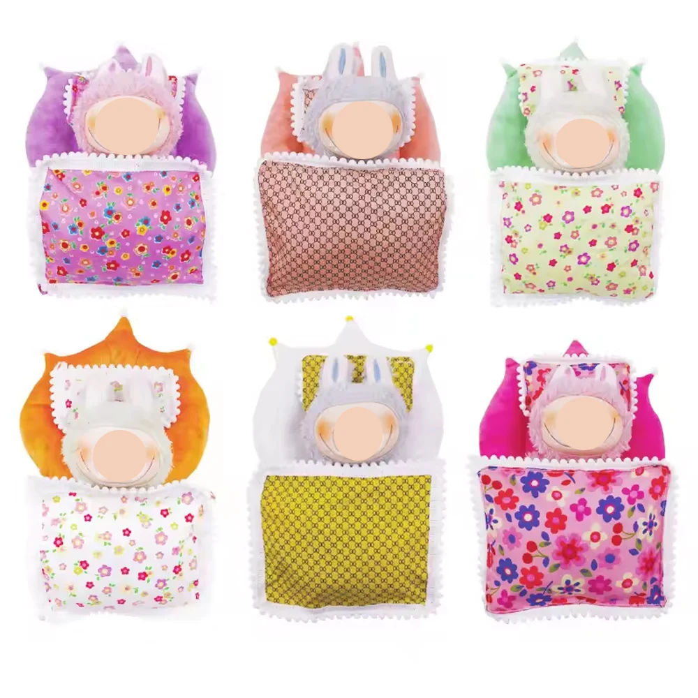 Juego de Mini accesorios para muñecas de 17cm para muñeca Labubu Pop 5/6 unids/set cama + edredón + pijama de almohada saco de dormir regalo para casa de muñecas, juguetes para niñas