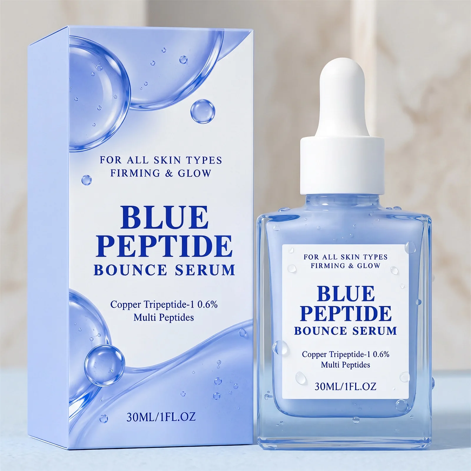 Blue Peptide Plumping & Firming Serum – a smooth-textured daily skincare serum that feels refreshing and comfortable, absorbing