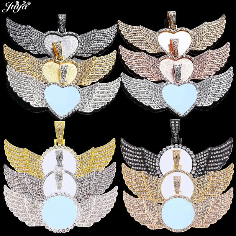 

Archangel Wings Pendant Bezel 25/30mm Cabochon Base + Sublimation Aluminum Sheet For DIY Heat Transfer Hip Hop Jewelry Accessory