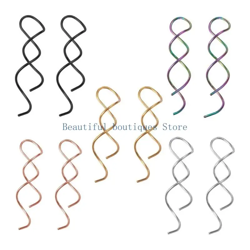 U4LF Spiral-Threader Earring Stainless Steel Dangle Earring Handmade Twisted Linear Curved Dangling Minimal Earring Unisex