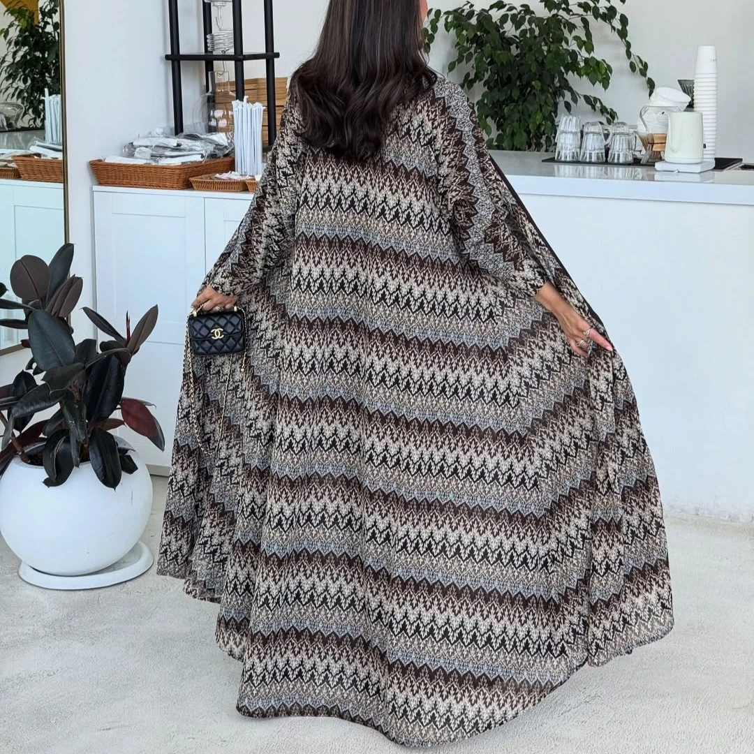 الشرق الأوسط المرأة المسلمة عبايات قفطان إسلامي فساتين ماكسي عتيقة كم كامل جلباب فضفاض مفتوح الجبهة عباية + الحجاب 2 قطعة