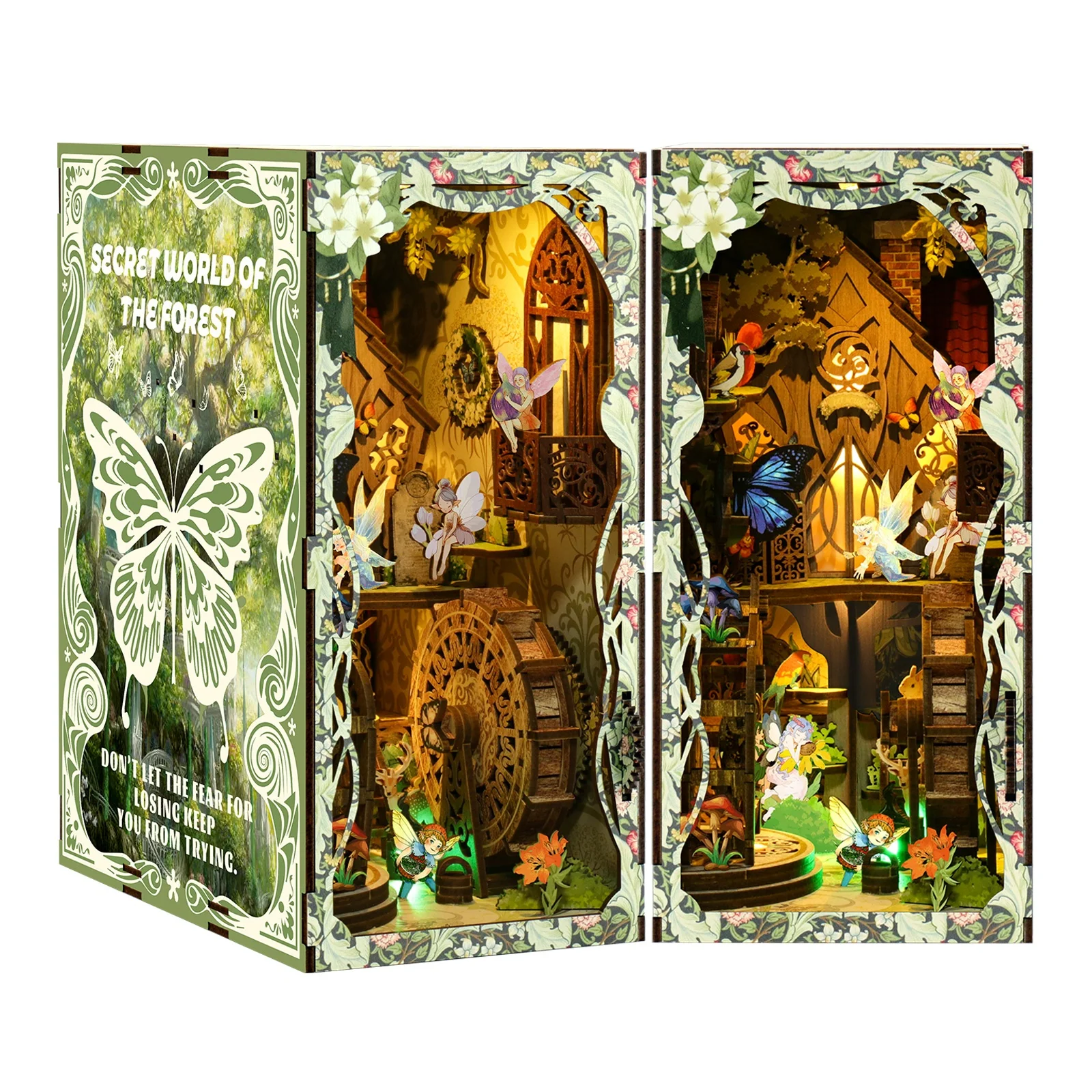 魔法の森ブックエンド木製ドールハウスモデルDIYおもちゃMDF木製パズルハウスブックヌックキット 大人と子供向け