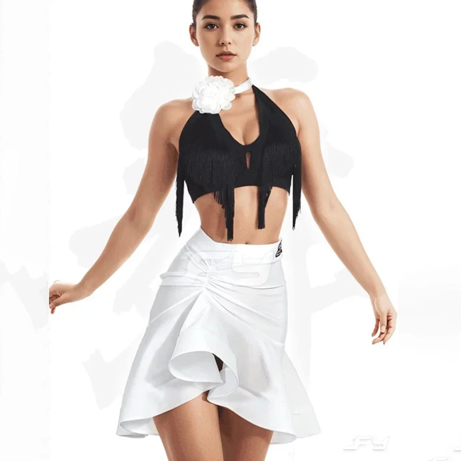 タッセルショートトップスロータススカートラテンダンスドレス女性ラテン系ダンス服ベリータンゴパフォーマンスコスチューム