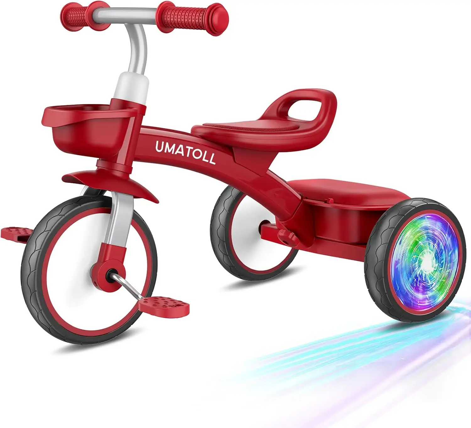 

Adjustable Toddler Tricycle with Light-Up Wheels for Kids Age 18 Months to 4 Years, Red Birthday Gift