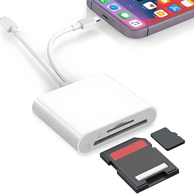 SD Card Reader for iPhone, iPad, USB C & Lightning Dual Connector Digital Camera Adapter to iPhone