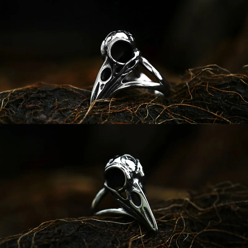 Beier 316L Stainless Steel Ring Nordic Viking Amulet Raven Head Skull Crow Pagan Odin Rune Scandinavian Fashion Men Jewelry