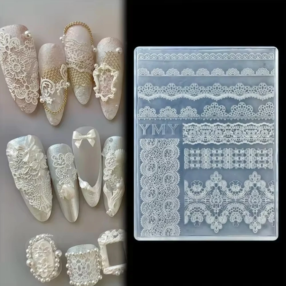 

3D Silicone Nail Mold DIY Relief Lace Ribbon Templates For Nails Jewelry Crafts Transparent Nails Mold Nail Art Accessories