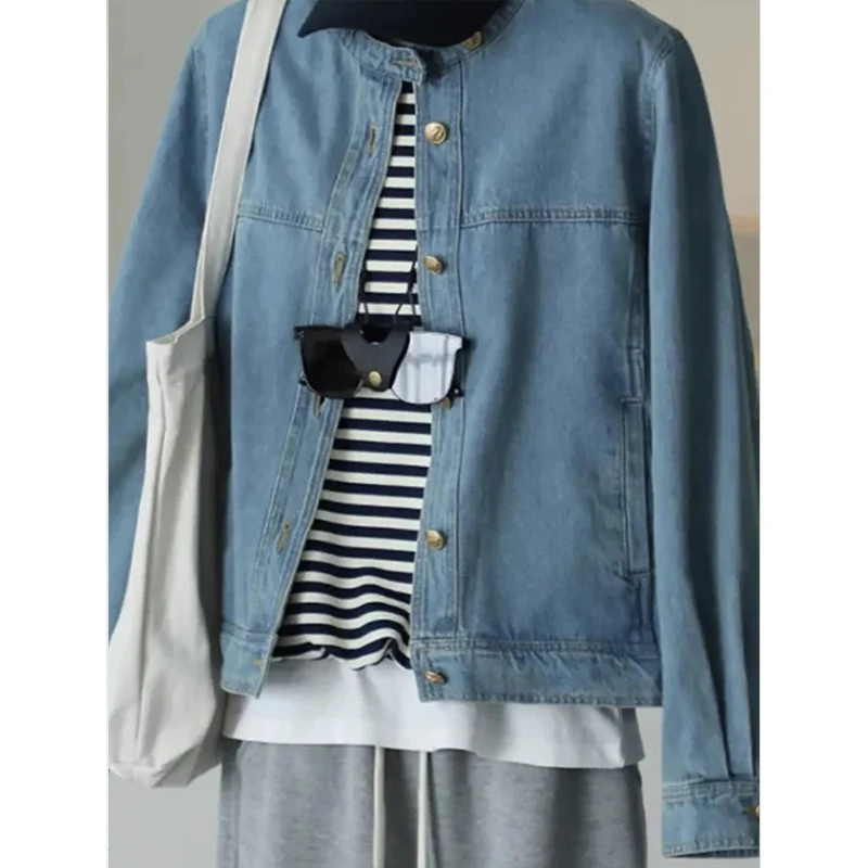 

Retro Short Denim Jacket Women Spring Autumn New Hong Kong High Street Casual Loose Tops Popular Versatile Blue Temperament Coat