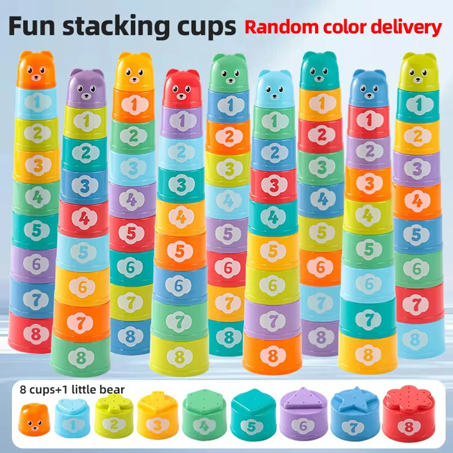 KNYYSECQ 9 Stück/Nummer Buchstaben-Stapelbecher Baby-Puzzle Bär Stapelspiel Geschwindigkeitsspiel Kinderspielzeug Geschenk