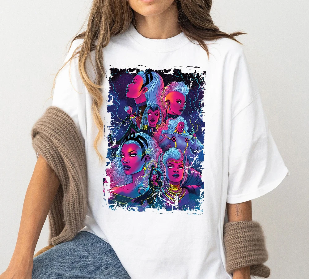 

Marvel X-Men: Storm Retro Poster T-Shirt (Past and Present) Unisex Couple Pure Cotton All-Season Base Layer Streetwear Top