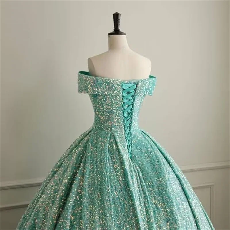 Customized Off Shoulder Sequin Prom Dresses for Teens Plus Size Ball Gown Sparkly Quinceanera Dresses Formal Evening Gowns image 3