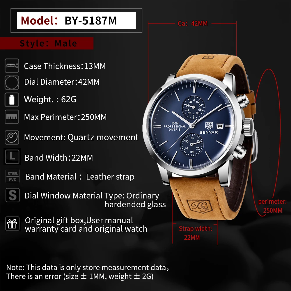 BENYAR-Montre de sport à quartz pour homme, chronographe militaire, marque supérieure, luxe, 2023