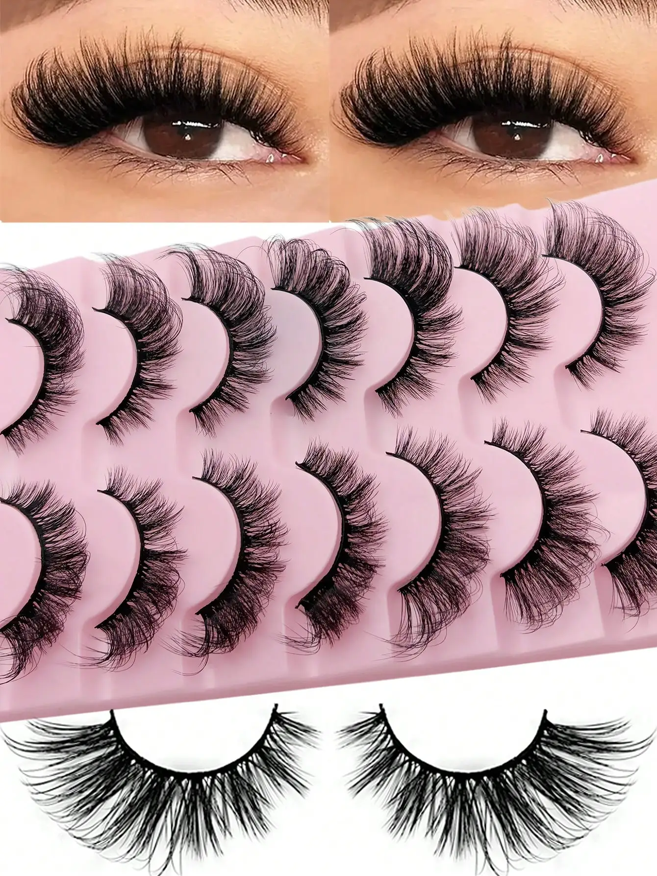 Fox Eye Falsche Wimpern 7 Paar Katzenaugen-Look Natürliche Flauschige Dichte Verlängernde Außenwinkel-Cosplay-Wimpern – Detail 2