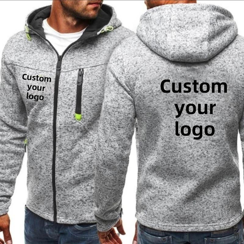 Custom Your Logo Mens Hoodies Jacket Autumn Long Sleeve Casual Sport Zipper Jacket Outdoor Hooded Sweatshirt Coat
