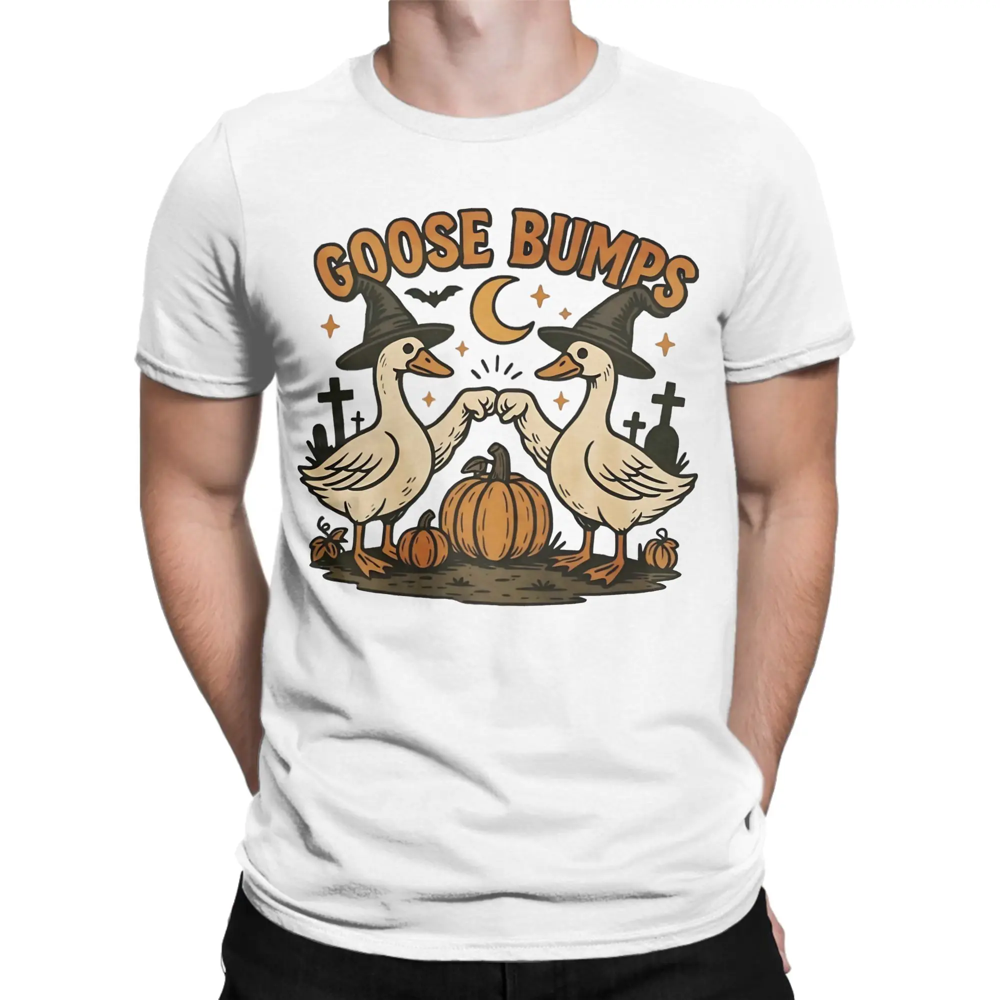 Goose Bumps Witch Geese Pumpkin T-Shirt Men Women Halloween Vintage 100% Cotton Tee Shirt Short Sleeve T Shirt Plus Size Clothes