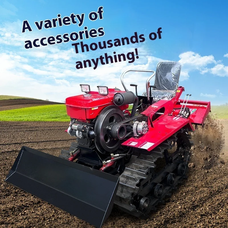 Crawler type micro tiller, agricultural tractor, small dual-purpose water and drought diesel plow, fertilizer rotary tiller