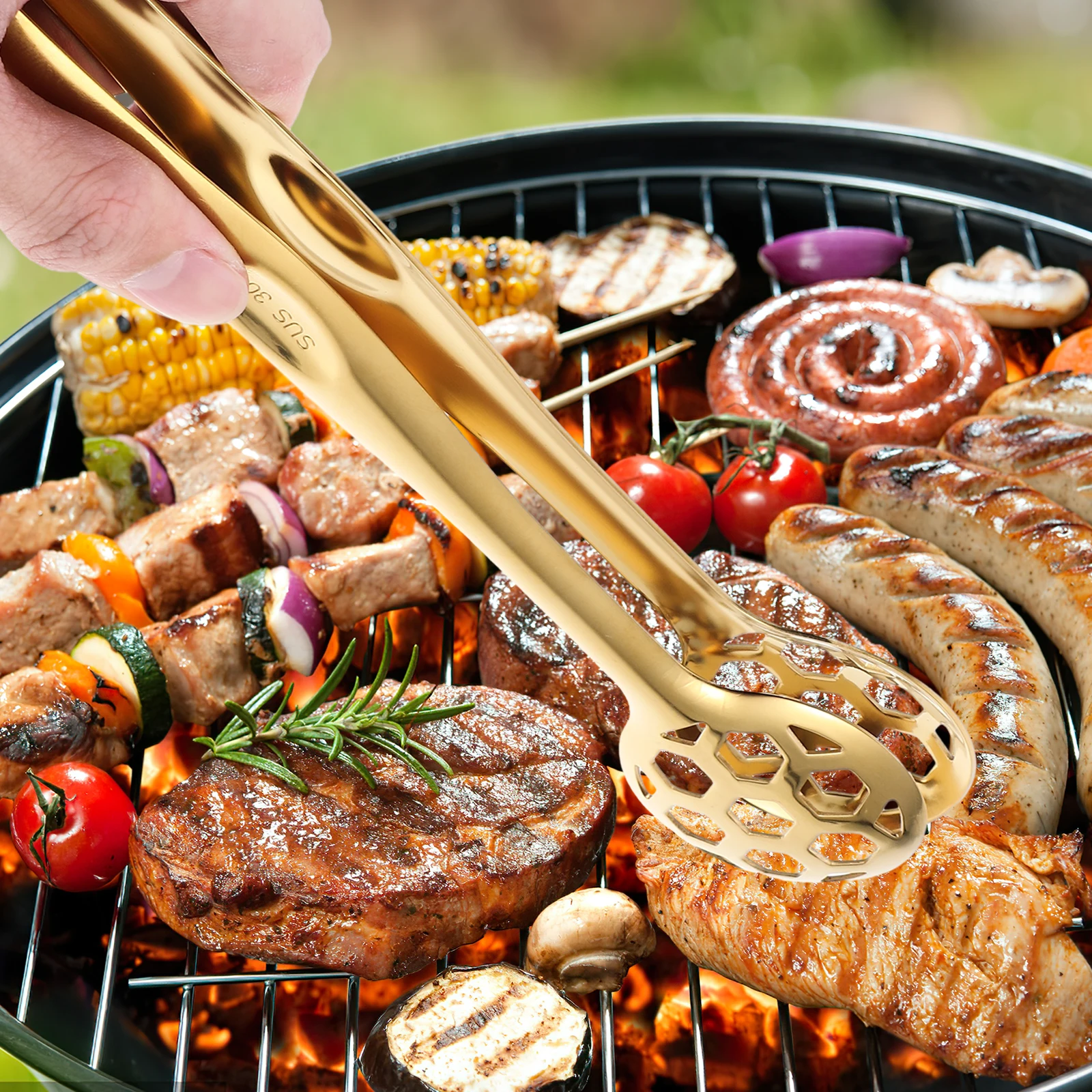 

1pc 304 Stainless Steak Tong Metal Tongs For Cooking Resistant Handle Kitchen Camping Cooking Food Tongs Metal