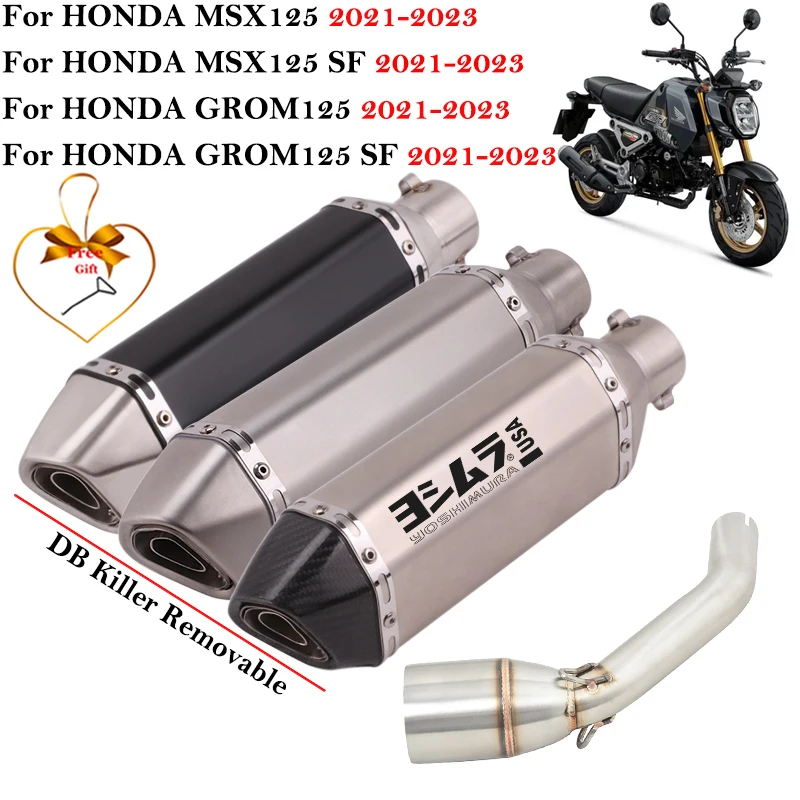 

For Honda GROM125 MSX125 SF GROM 125 2021- 2023 Motorcycle Exhaust Escape System Carbon Fiber Middle Link Pipe Muffler DB Killer