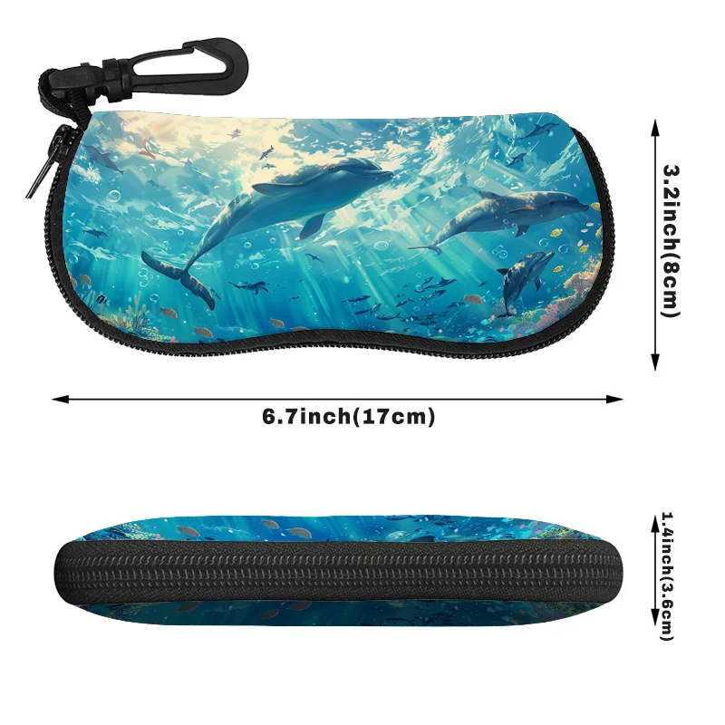 Animal Doulphin 2D Flat, 1pc Marine Life Design Glasses Case with Ocean Theme Turquoise Blue Turquoise Fish Pattern
