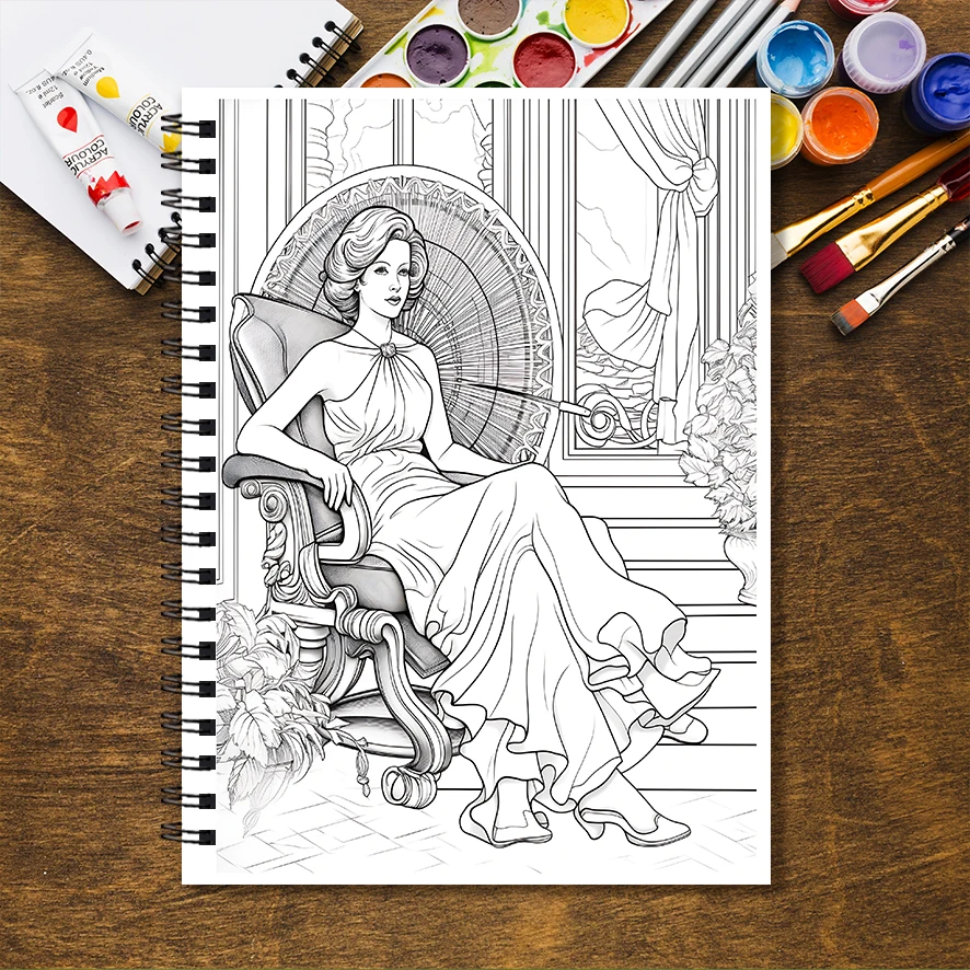 Adult Coloring Book - 8.3x 11.2 Inch 32 Pages Elegant Ladies Coloring Book - Helps Reduce Stress and Ease Emotions