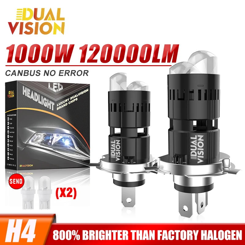 1000W 120000LM H4 Bi Mini LED Projector Lens Car Bulb Auto Headlight Turbo Lamps Plug&Play Dual Motorcycle High Low Beam 12V 24V