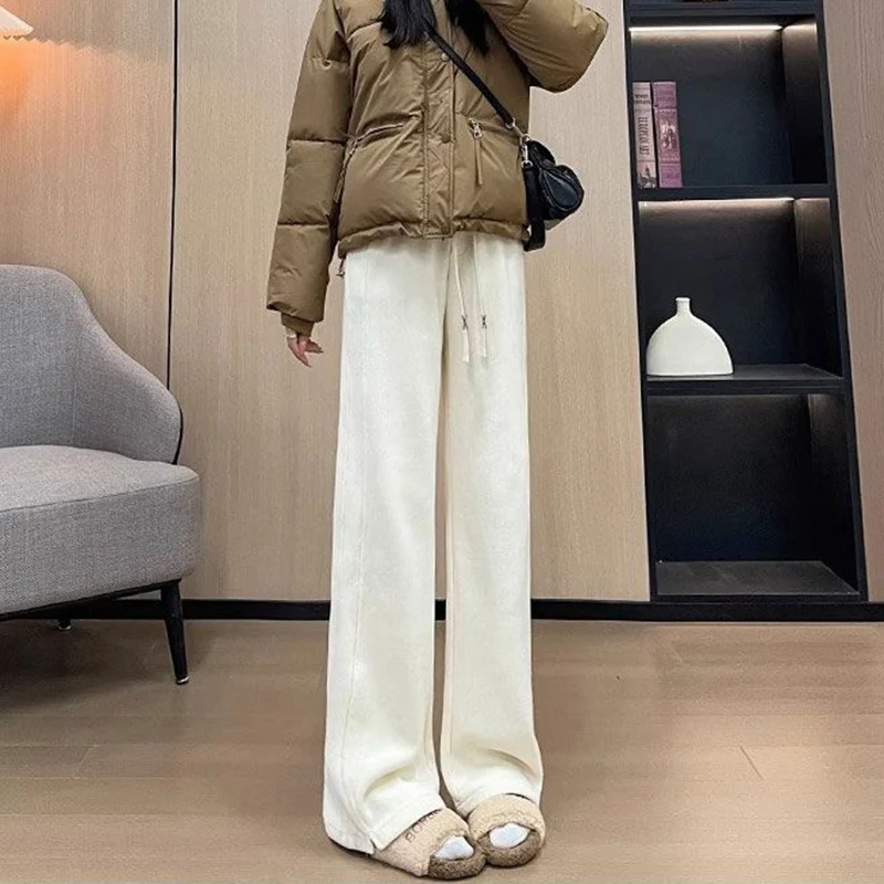 กางเกงขายาวทรงตรงเอวสูงผูกเชือกสไตล์คลาสสิกสำหรับผู้หญิง ลดราคา