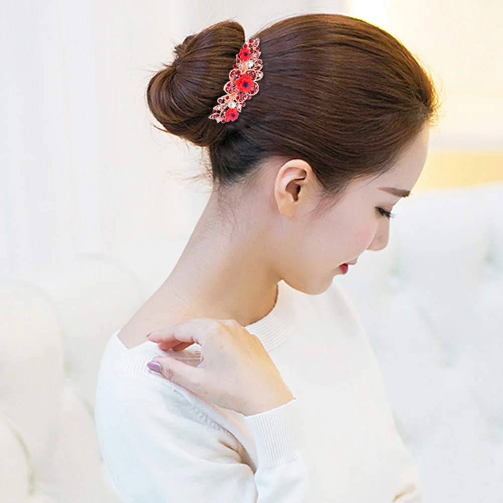 

2 Pcs Ponytail Hair Combing Clip Clips Ornamental Combs Alloy Rhinestone Barrettes Women
