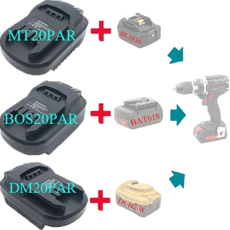

Adapter MT20PAR DM20PAR BOS20PAR Compatible for Parkside X20V Series Tools for Makita/DeWalt/Milwaukee/Bosch 18V/20V Batteries