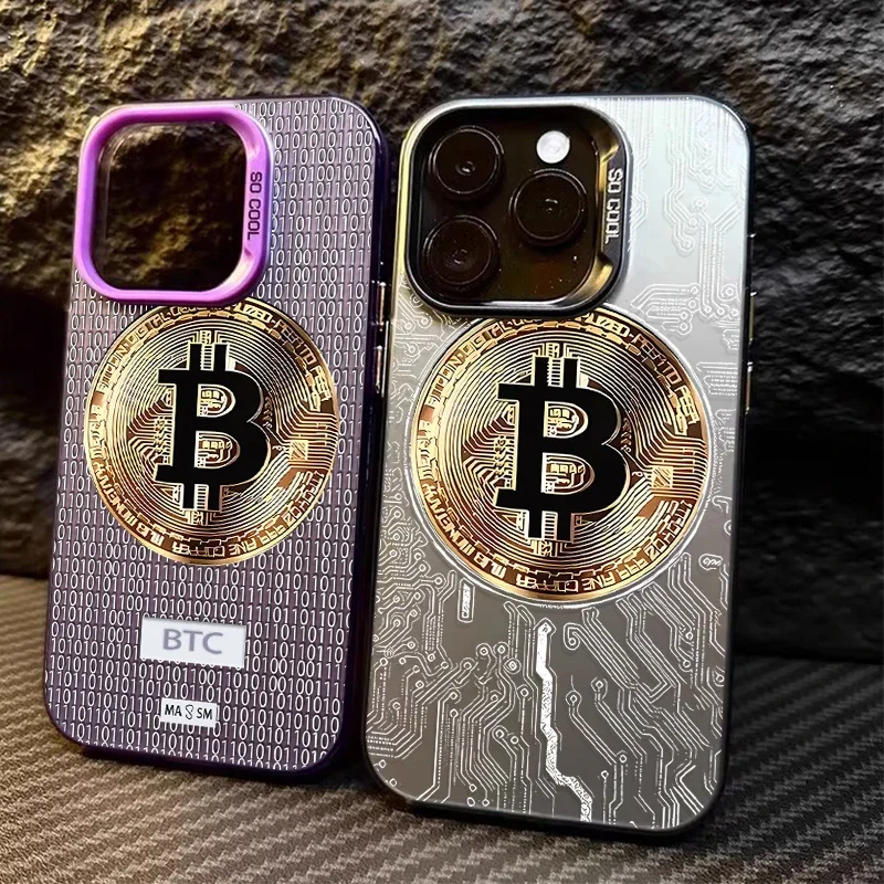 Luxury Fashion Bitcoin B Plating Case for Samsung Galaxy A51 A55 A35 A25 A15 A05 A05S 5G A13 A23 A12 A22 A32 A52 A52S A72 A71 4G