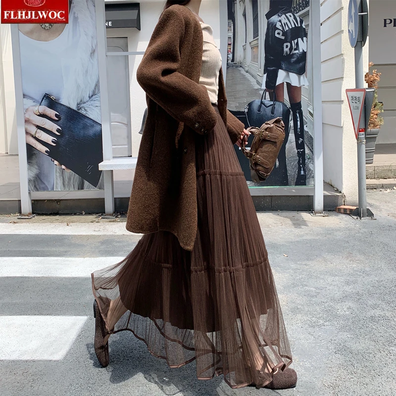 Wełniane spódnice z siateczki Nowy Rok 2025 Jesień Zima Podstawy Damskie Urocze Słodkie Dziewczęce Japoński Styl Preppy Retro Vintage Długa Plisowana Spódnica