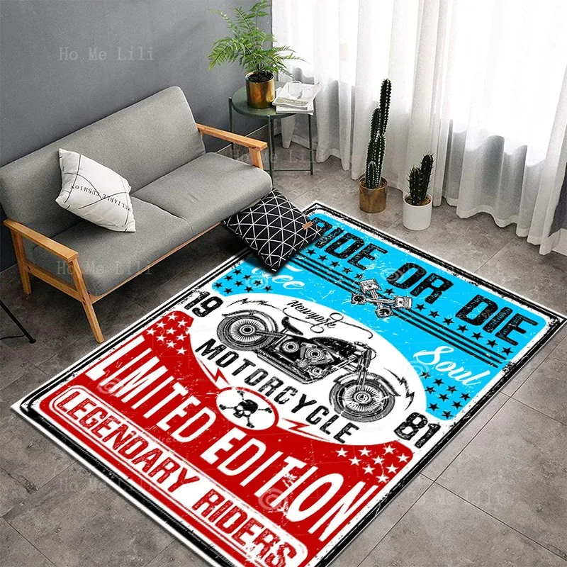 Legendary Biders Vintage Autocycle Bikes Ride Or Die Non Slip Flannel Floor Rugs By Ho Me Lili