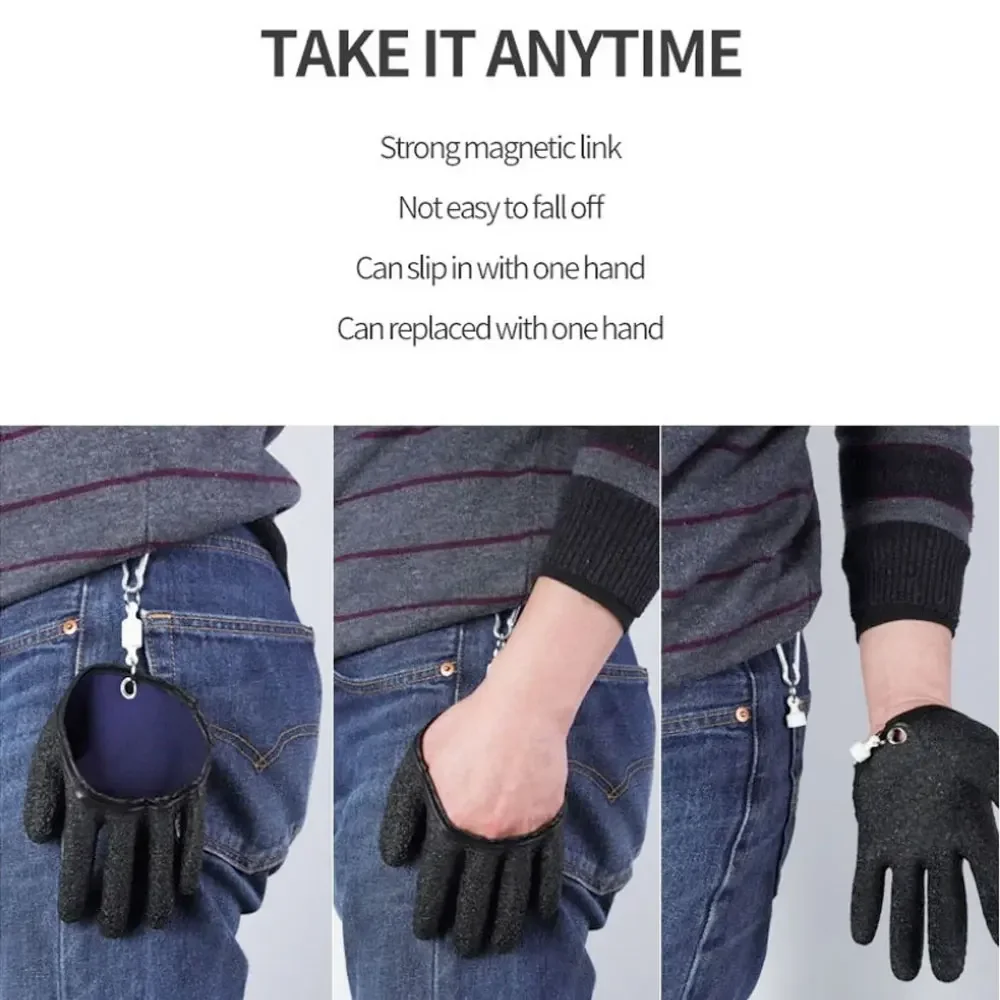 Outdoor Non-Slip Latex Fishing Gloves with Magnets Protective Hand Gear for Stinging Tools Accessories