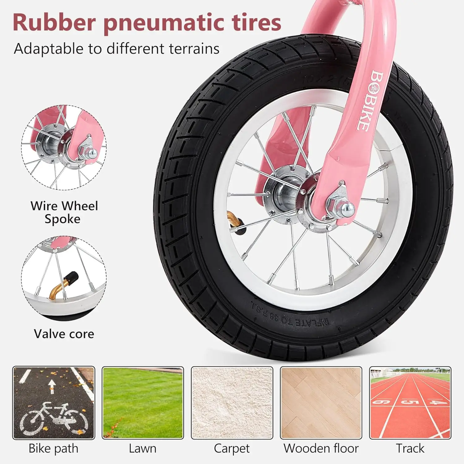 Criança equilíbrio bicicleta com pneus de borracha infláveis, crianças empurrar bicicleta brinquedos, 18 meses a 4 anos meninos e meninas ajustáveis