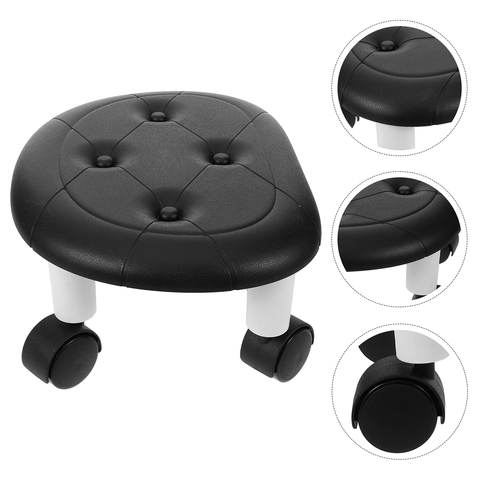 

Low Stool with Wheels Swivel Rolling Stool Lightweight Shock Absorbing Small Round Shoe Changing Foot Rest Foot Rest