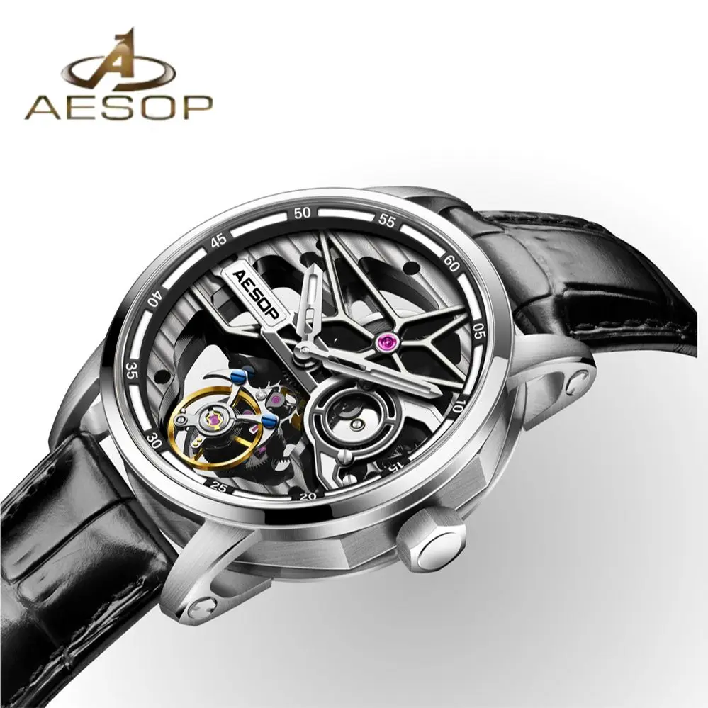 

AESOP 7053 Flying Tourbillon Watch for Men Mechanical Skeleton Waterproof Mens Watches Top Brand Luxury Sapphire With Diamond A